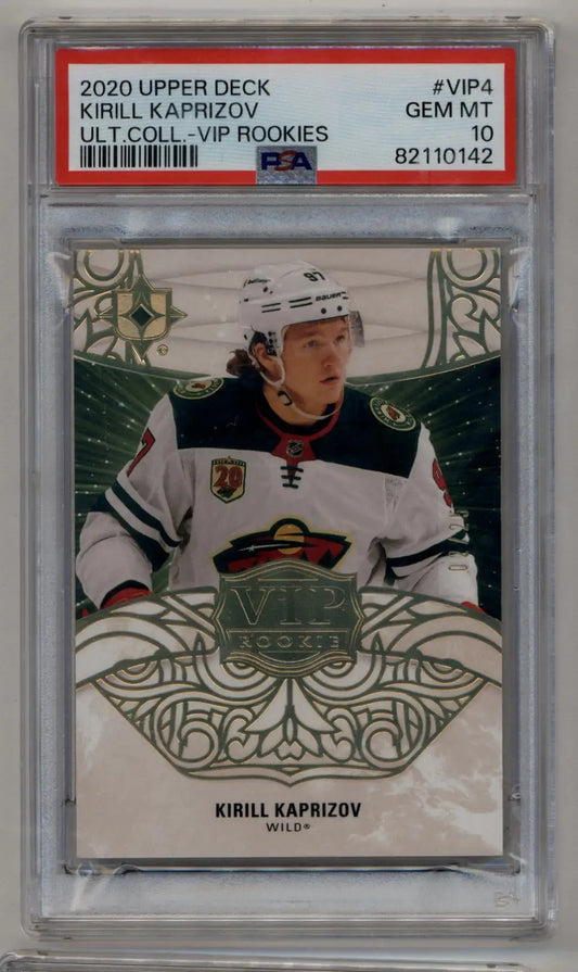 PSA-graded 2020 Upper Deck NHL rookie card in case from Upper Deck Ultimate Collection VIP