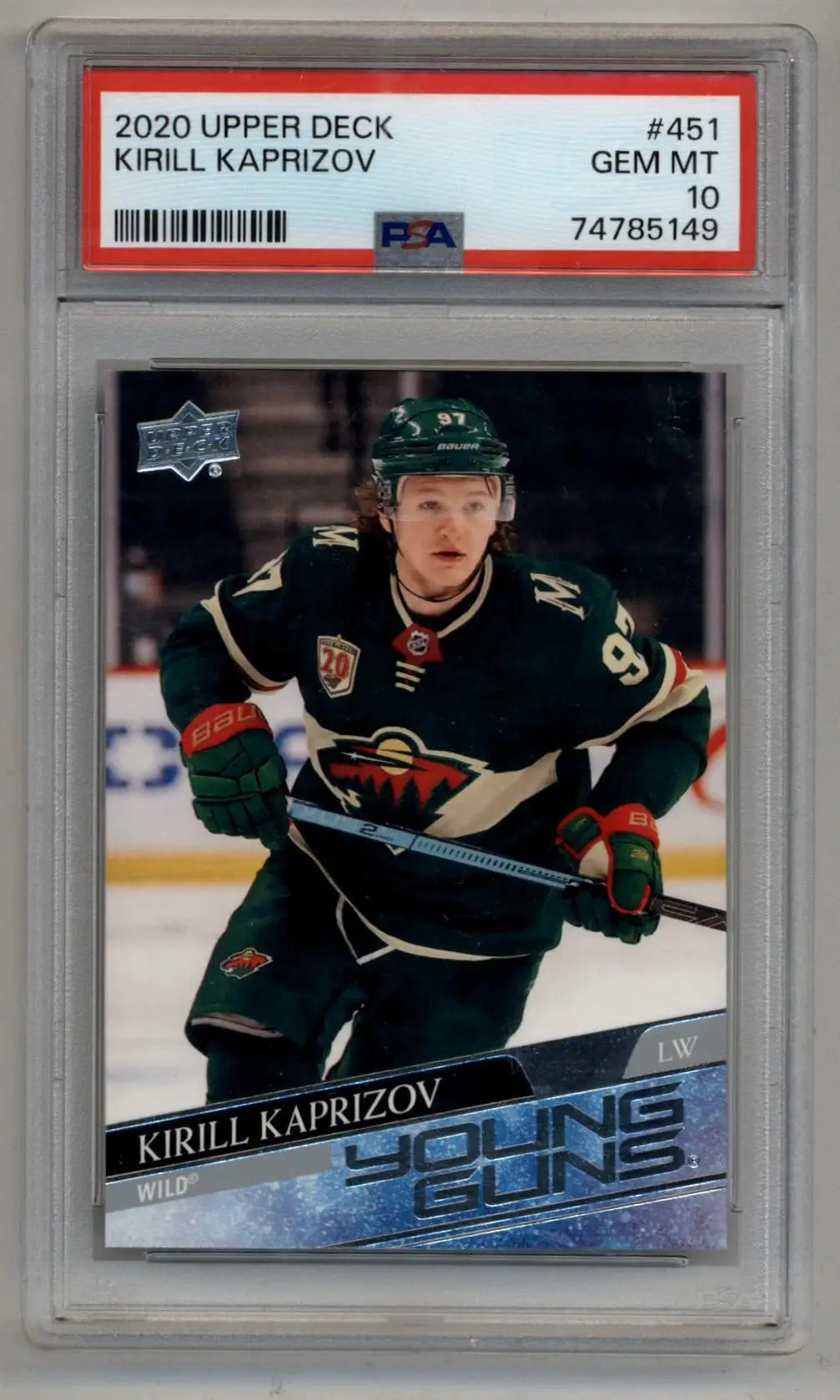 PSA 10 Gem Mint Kirill Kaprizov 2020 Upper Deck Young Gun hockey card Minnesota Wild