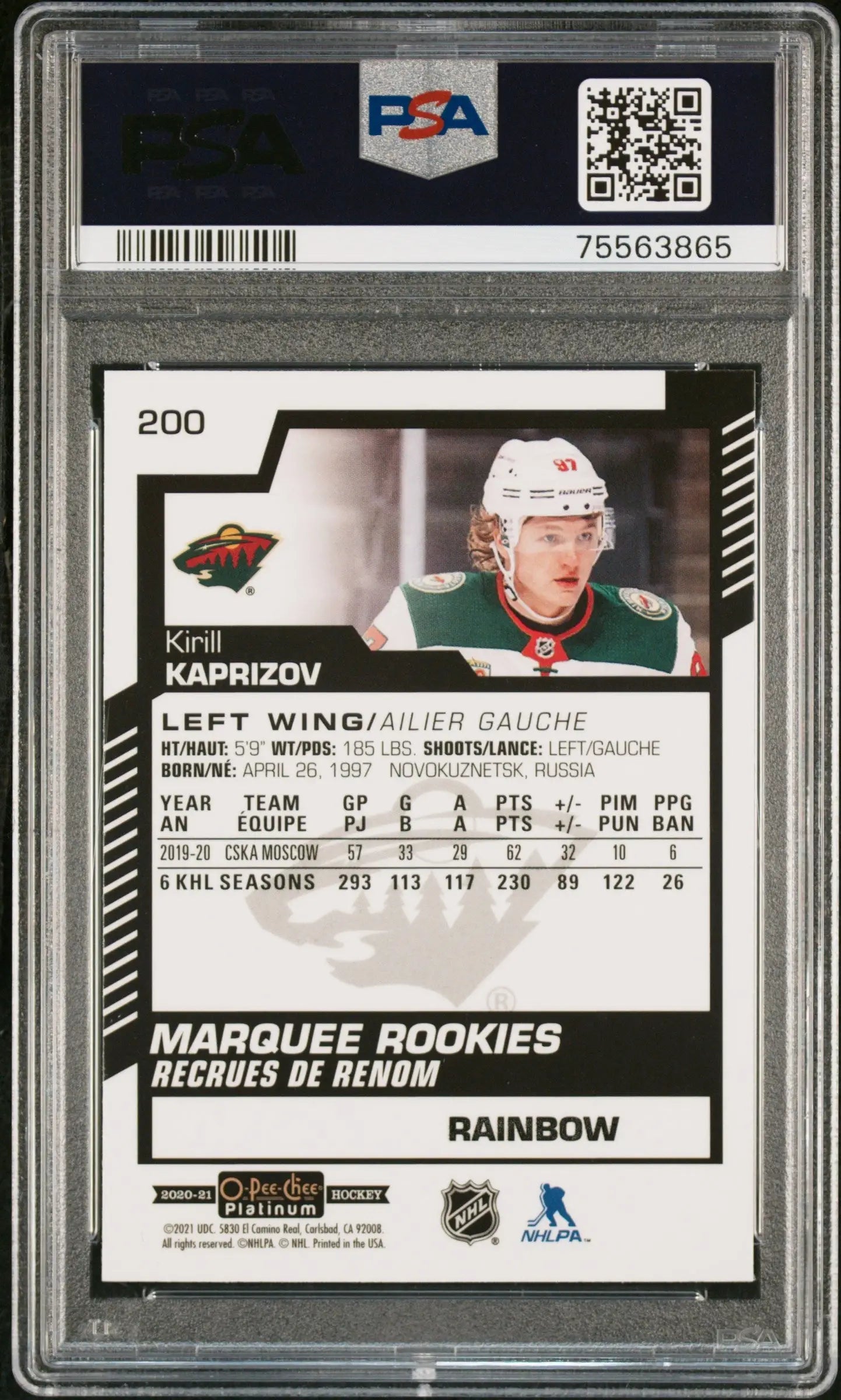 Kirill Kaprizov 2020 OPC Platinum #200 Rainbow PSA 10 Gem Mint - Singles