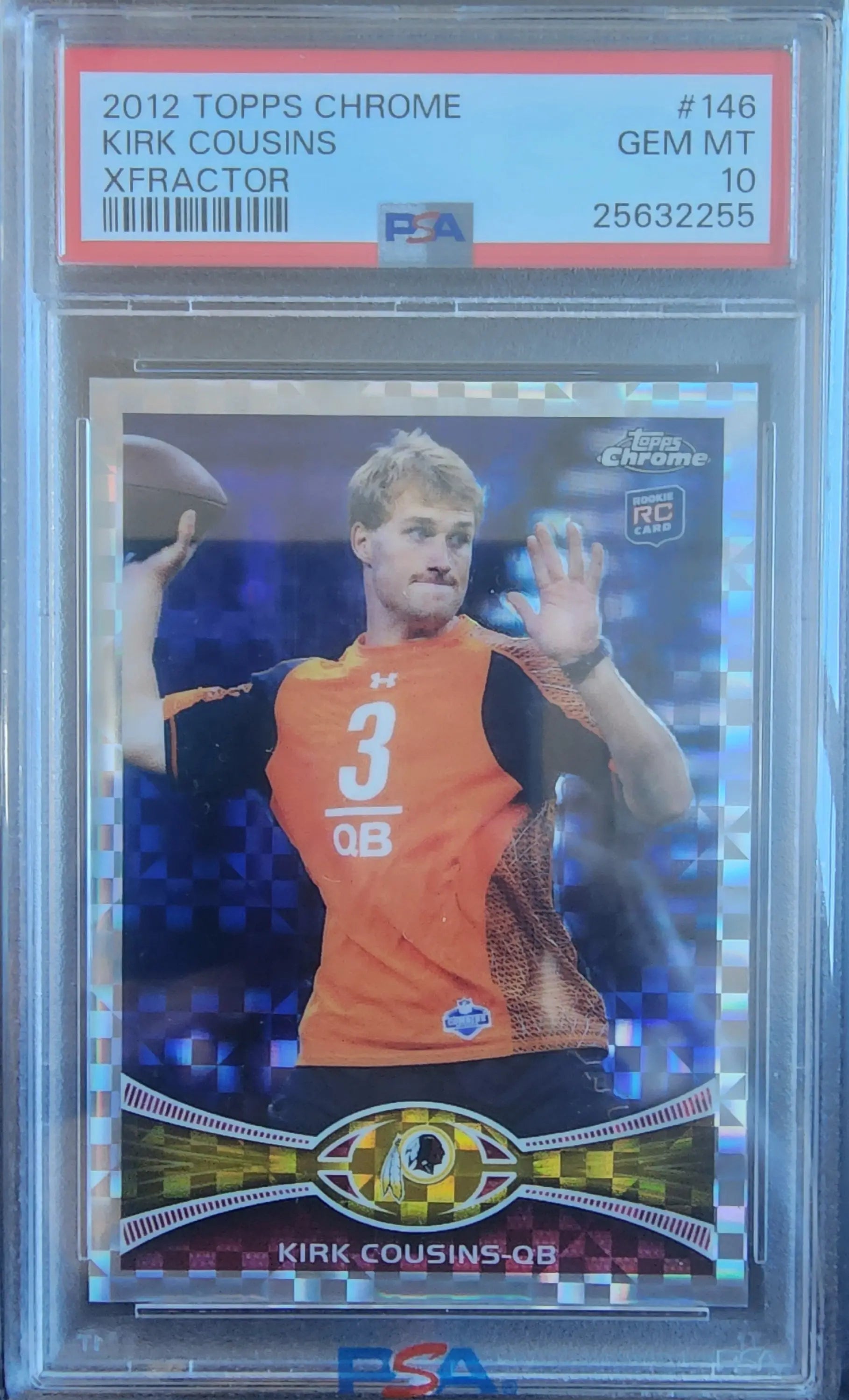 Kirk Cousins 2012 Topps Chrome XFractor football card in PSA 10 Gem Mint condition