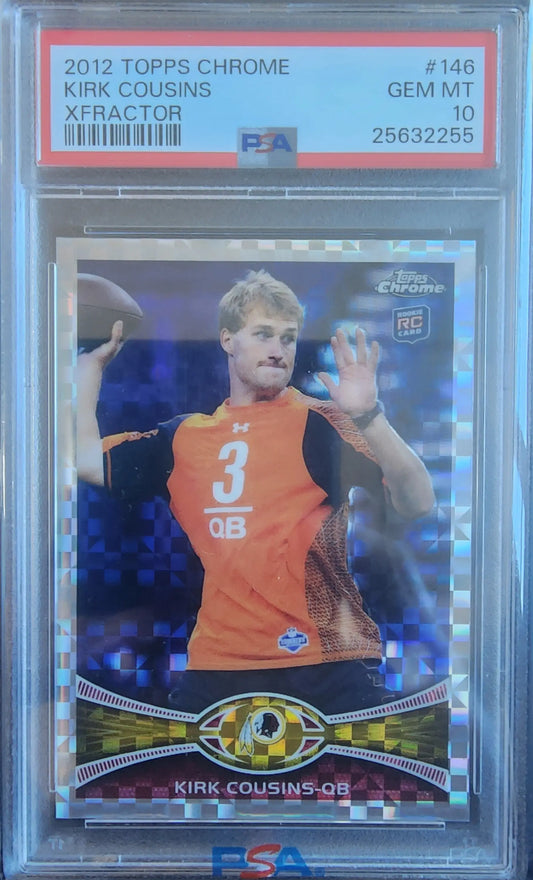 Kirk Cousins 2012 Topps Chrome XFractor football card in PSA 10 Gem Mint condition