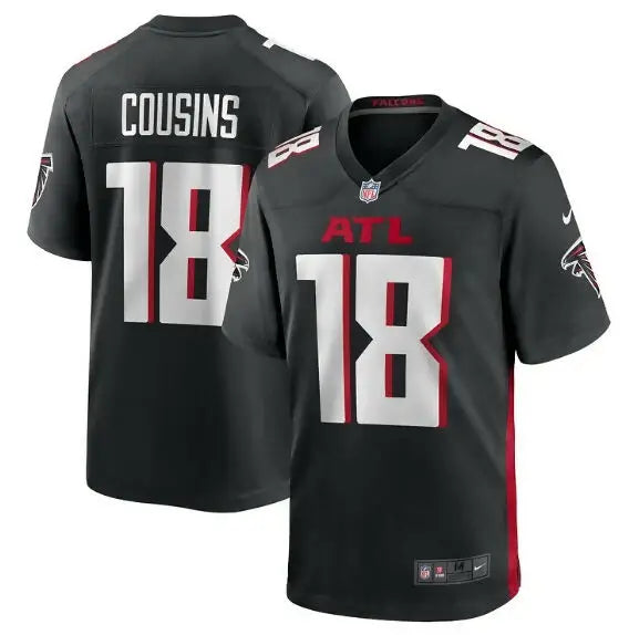 Black Atlanta Falcons Kirk Cousins #18 Nike Game Player Jersey with red and white accents