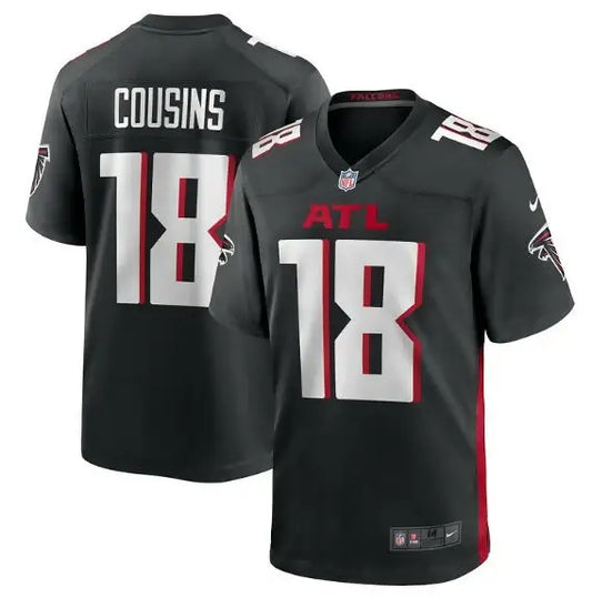 Black Atlanta Falcons Kirk Cousins #18 Nike Game Player Jersey with red and white accents