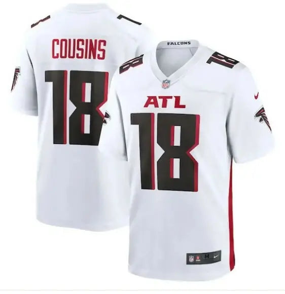 White Atlanta Falcons Kirk Cousins Nike Game Player Jersey with number 18 front and back