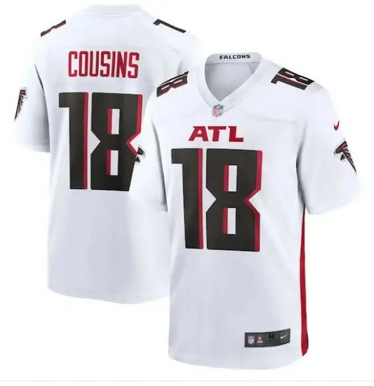White Atlanta Falcons Kirk Cousins Nike Game Player Jersey with number 18 front and back