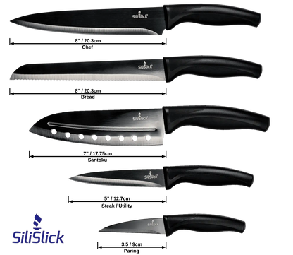 Kitchen Knife Set with black handles and stainless steel blades for professional cooking