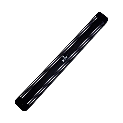 Black magnetic knife strip with silver magnetic bars for kitchen knife set kit storage