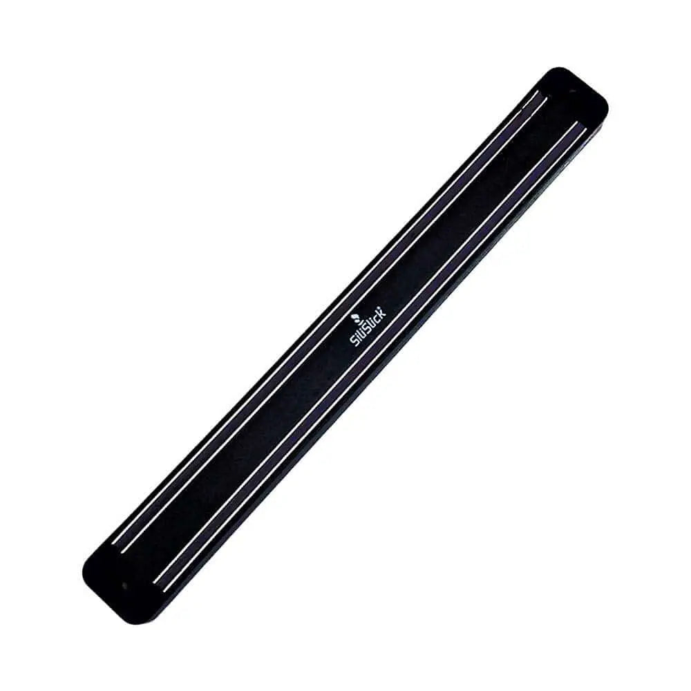 Black magnetic knife strip with white accents from Kitchen Knife Set Kit for organized kitchen storage