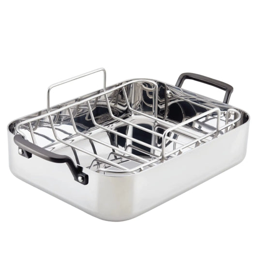 Stainless steel roasting pan with rack in polished stainless steel from KitchenAid 5-Ply Clad series