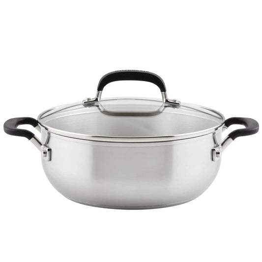Stainless steel pot with glass lid and steel handles, KitchenAid Casserole 4 Quart