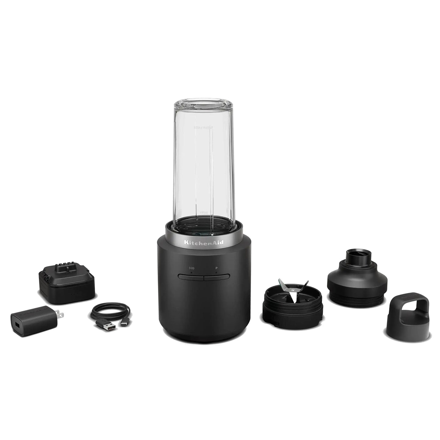 Black cordless personal blender with accessories for convenient kitchen blending - KitchenAid Go KSBR256