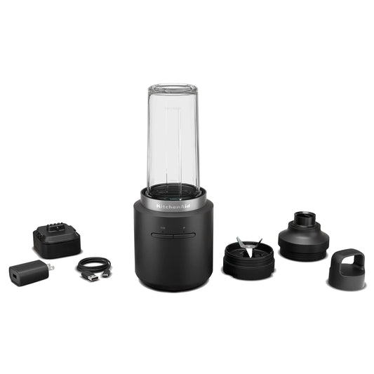 Black cordless personal blender with accessories for convenient kitchen blending - KitchenAid Go KSBR256