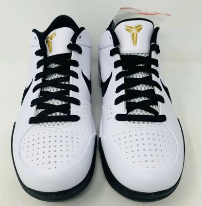 White and black Kobe 4 Gigi Mambacita basketball shoes with gold Kobe Bryant logos, fast shipping