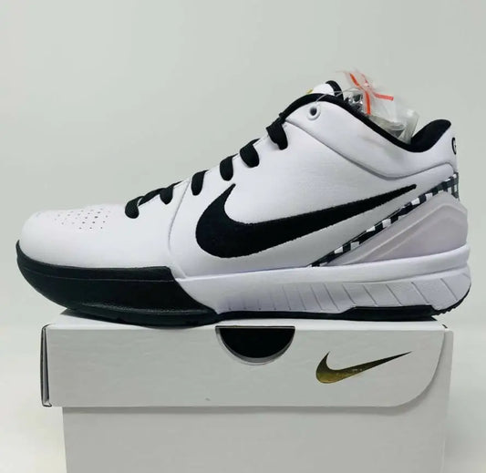 White and black Nike Kobe 4 Gigi Mambacita sneaker with swoosh, fast shipping available