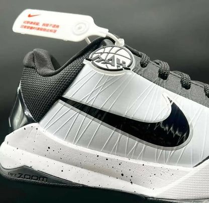 Kobe 5 Protro Panda athletic shoe with speckled sole and tag, fast shipping available