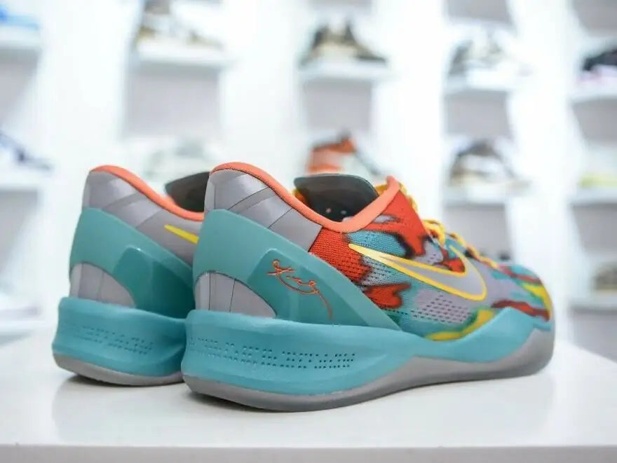 Colorful Kobe 8 Protro Venise Beach sneakers with teal soles and vibrant patterns