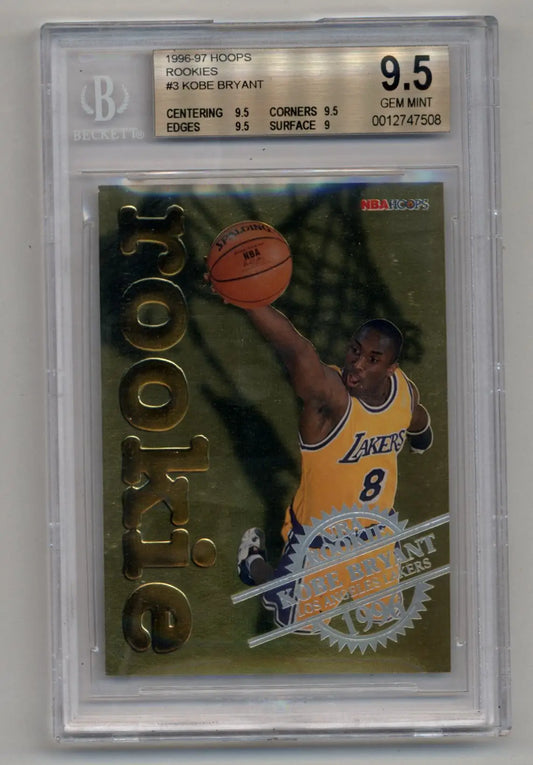 BGS 9.5 Gem Mint Kobe Bryant 1996-97 Hoops Rookies #3 Lakers Card in Yellow Jersey