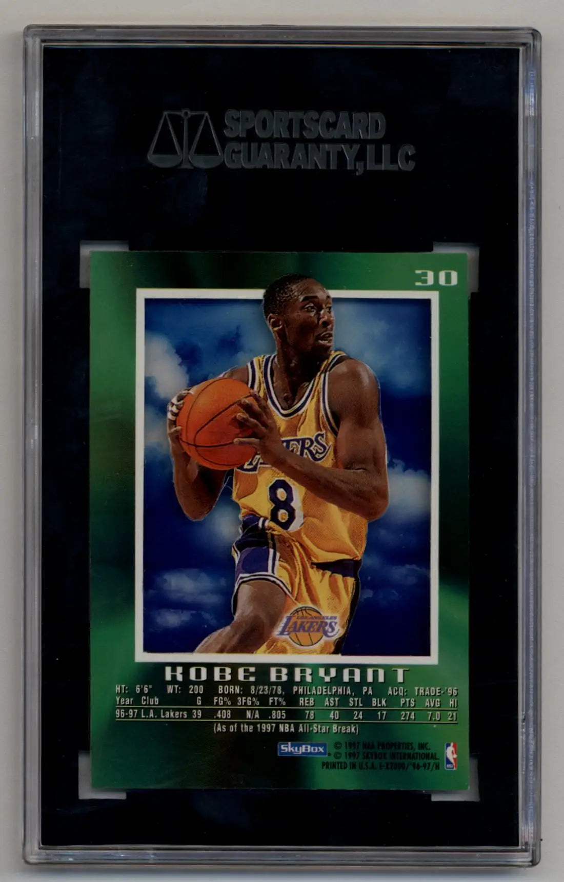 Kobe Bryant 1997 Skybox rookie SGC 8 near mint mint basketball card image