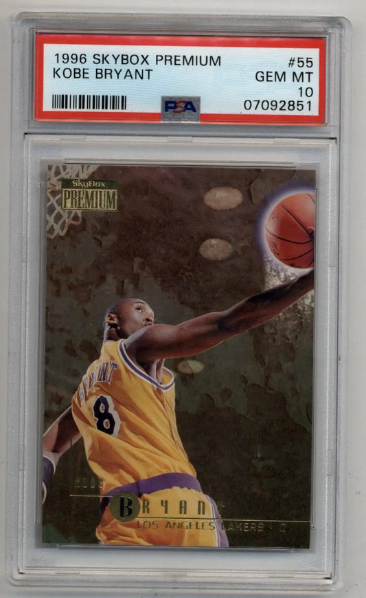 Kobe Bryant 1996-97 Skybox Premium #55 PSA 10 Gem Mint basketball card in Lakers jersey