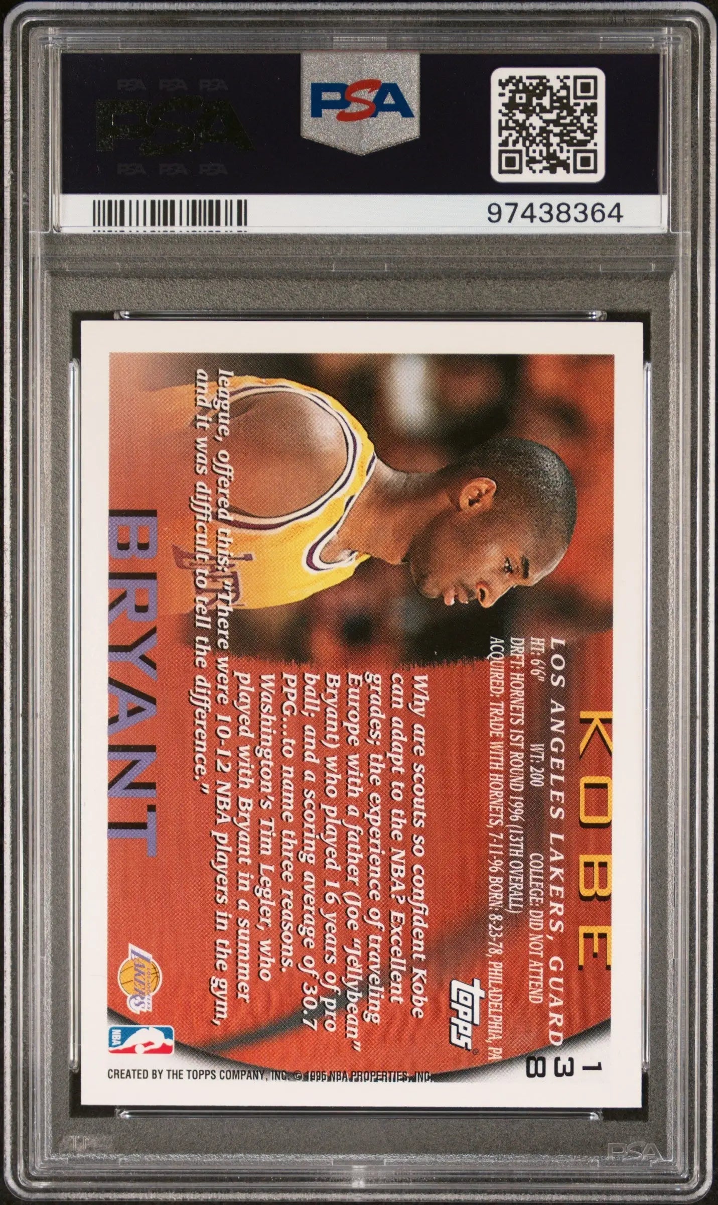 Kobe Bryant 1996 Topps Rookie #138 PSA 9 Mint - Singles