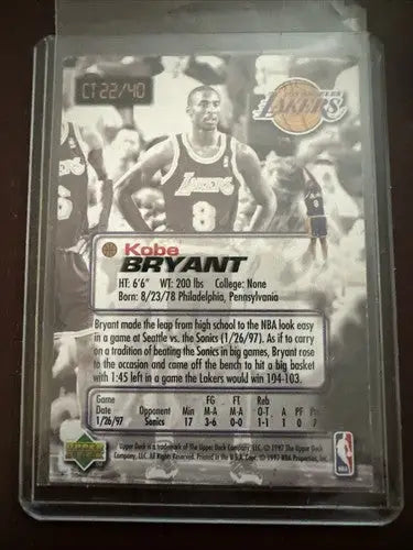 Kobe Bryant 1997-98 Upper Deck Nestlé Slam Dunk Crunch Time Card #CT22 - Trading Card