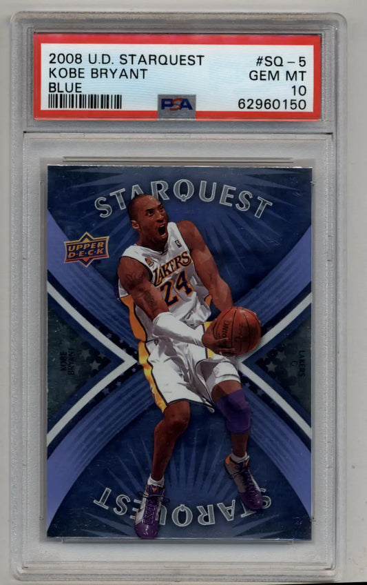 PSA graded Kobe Bryant 2008-09 Starquest Blue basketball card in protective case
