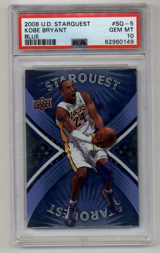 PSA-graded Kobe Bryant 2008-09 UD StarQuest Blue #SQ-5 Gem Mint in protective case