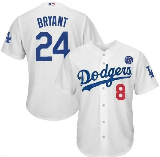 White Dodgers baseball jersey from the Kobe Bryant Legend Los Angeles Dodgers 8/24 Special Jersey collection