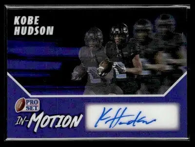 Kobe Hudson autographed football card from 2025 Pro Set Metal In Motion Prismatic Purple SSP