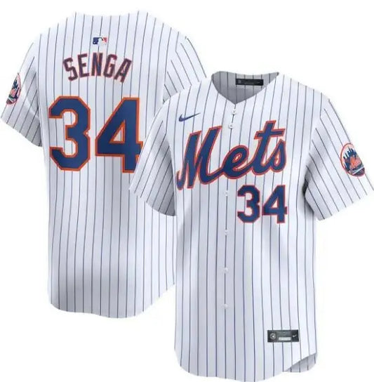 White pinstripe baseball jersey from Kodai Senga New York Mets Nike Home Limited Player Jersey
