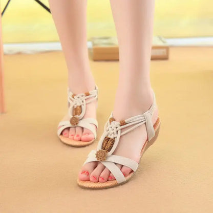 Korean Style Ladies Flat Wedge Sandals - Beige / 35 - Korean Sandals