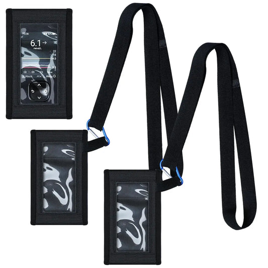 Black waterproof phone pouches with neck strap compatible with Dexcom G7 glucose monitor