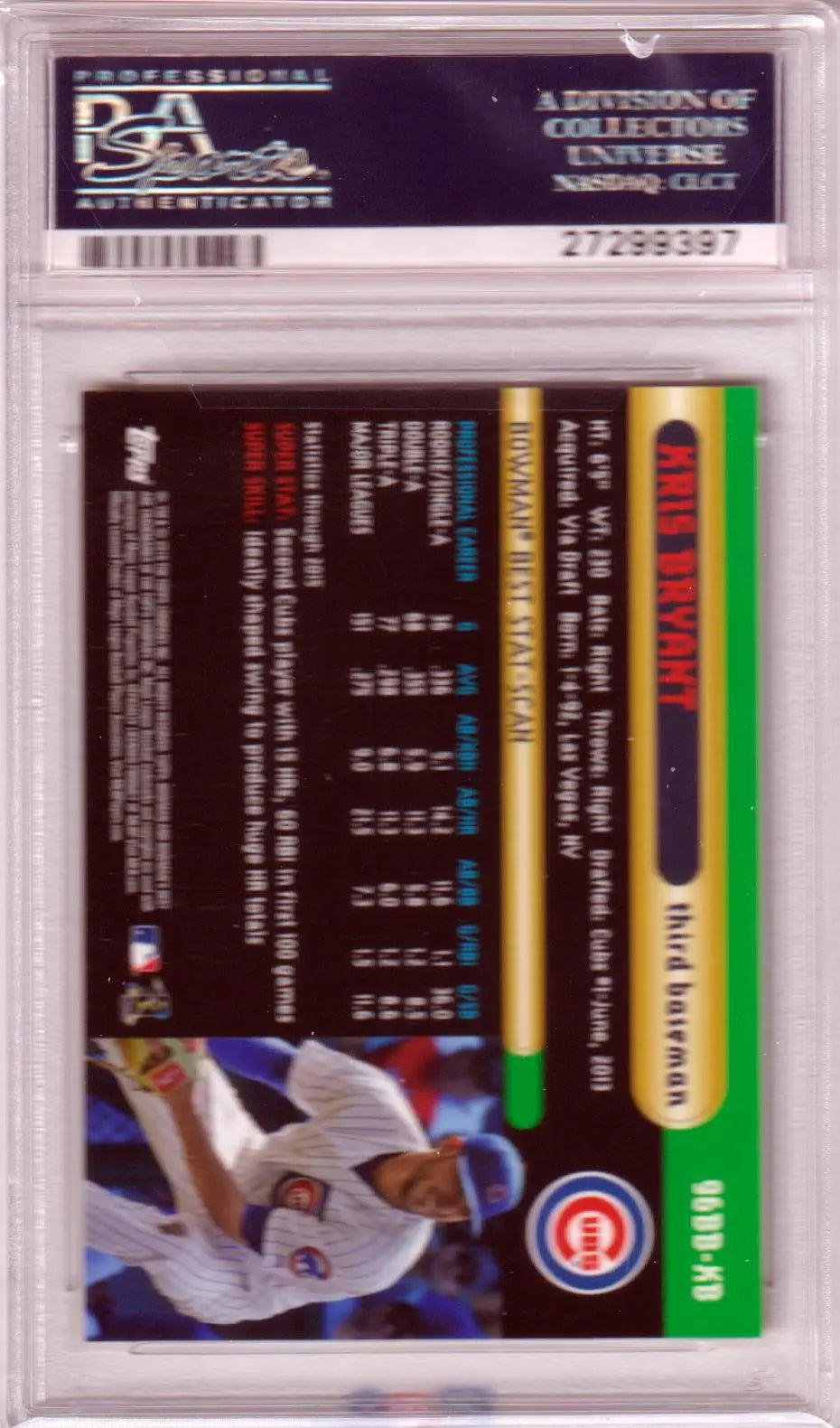 Graded Kris Bryant 2016 Bowman’s Best baseball card PSA 10 GEM MINT from Columbia Hobby