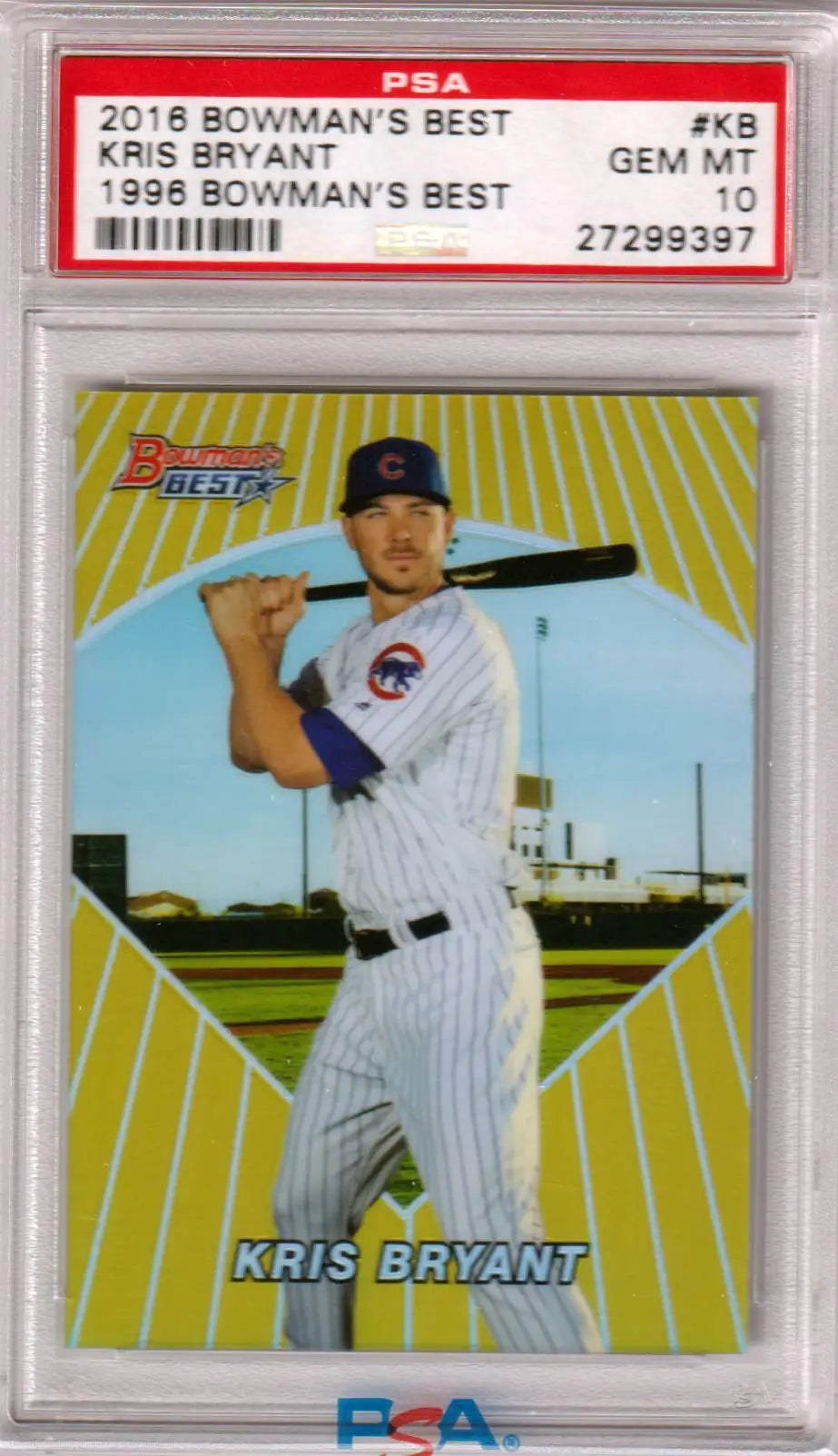 Graded Kris Bryant baseball card from Bowman’s Best series by Columbia Hobby