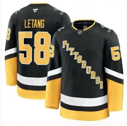 Black and gold Kris Letang Pittsburgh Penguins alternate premium hockey jersey with name LETANG and number 58