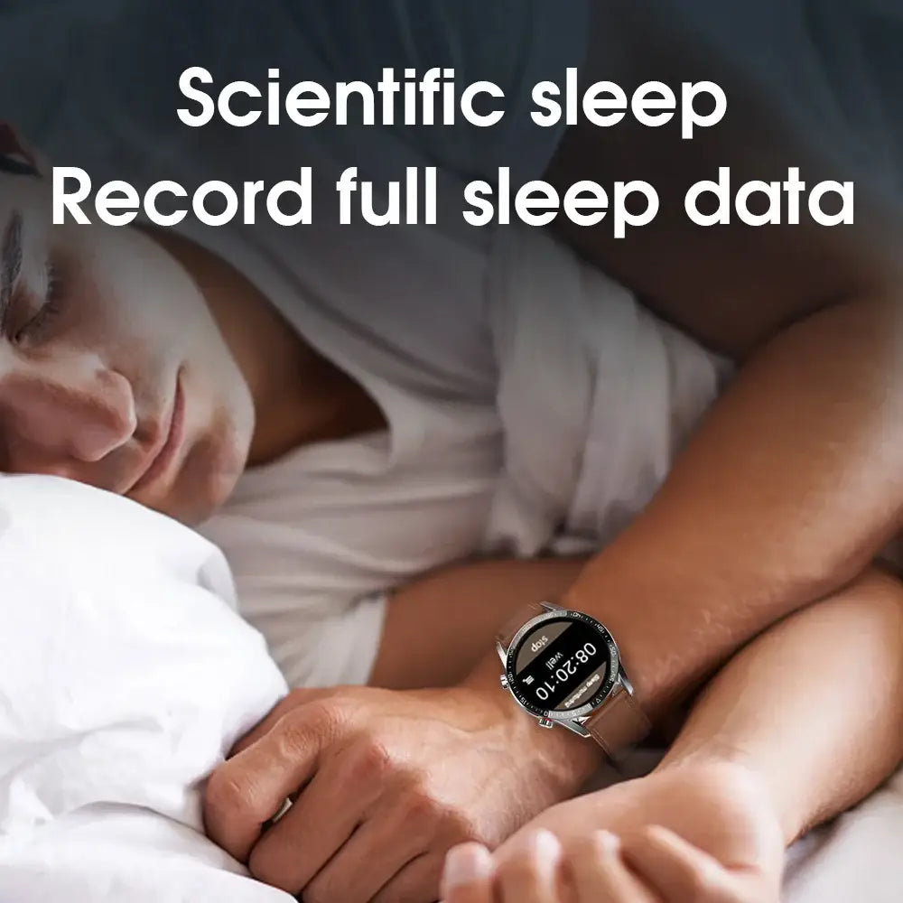 Person sleeping with KW18 Smart Watch showing sleep data and heart rate monitor