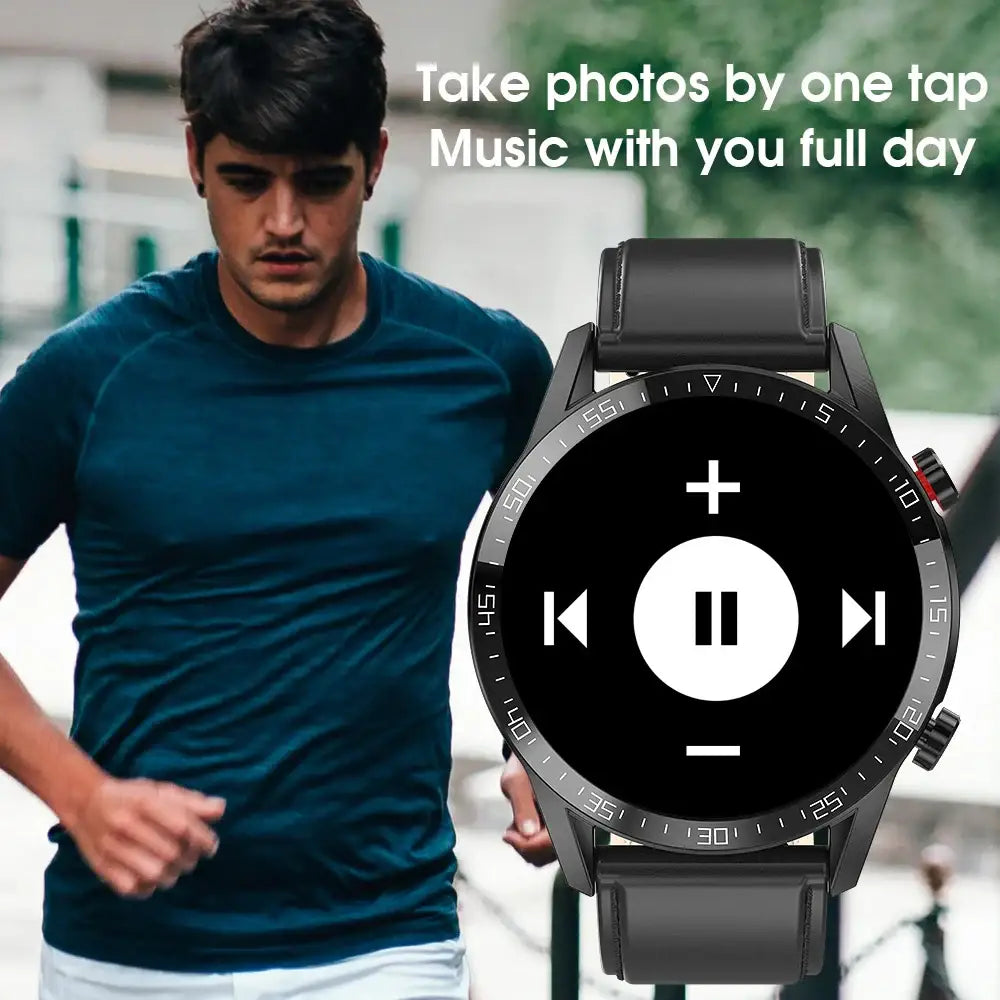 Black KW18 Smartwatch with heart rate monitor and MP3 music player interface