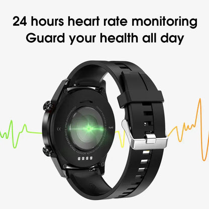 Black KW18 Smart Watch with heart rate monitor, MP3 support, and silicone strap