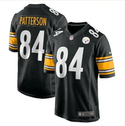 Black Pittsburgh Steelers Kyle Allen #84 football jersey with yellow and white striped sleeves