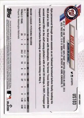 Baseball card back of Kyle Finnegan Rookie 2021 Topps Update Washington Nationals