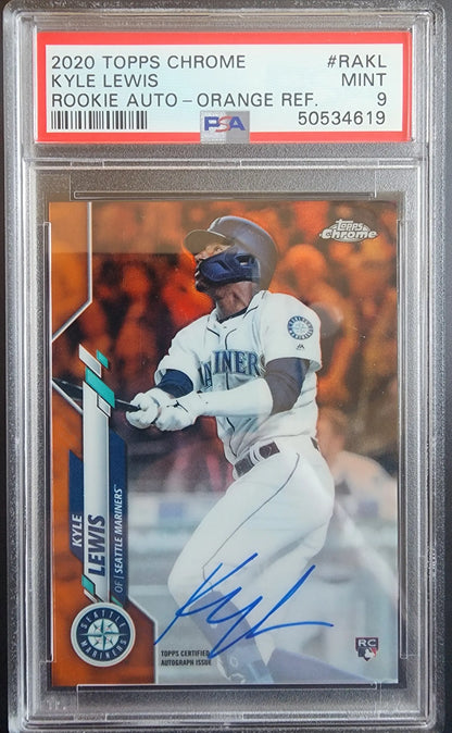 Kyle Lewis 2020 Topps Chrome Orange Refractor Auto rookie card PSA 9 Mint