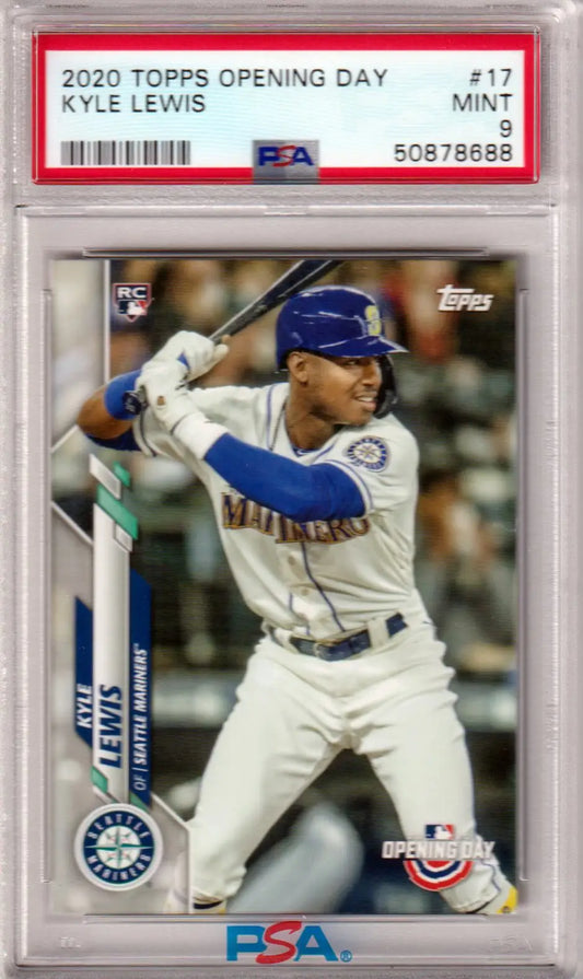 Graded Kyle Lewis baseball card from Topps Opening Day by Columbia Hobby in Mint PSA 9