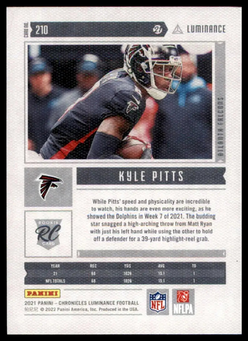 Kyle Pitts football card from Panini Chronicles 2021 Panini Chronicles Luminance Update Rookies