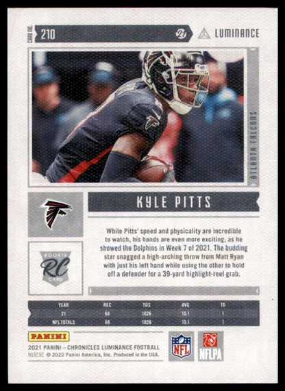 Kyle Pitts football card from Panini Chronicles 2021 Panini Chronicles Luminance Update Rookies