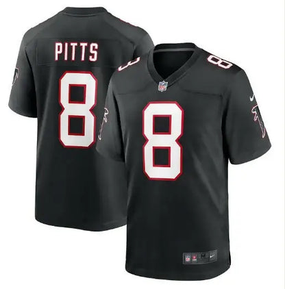 Black Atlanta Falcons Kyle Pitts alternate game jersey displayed front view