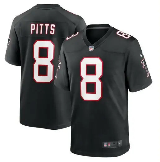 Black Atlanta Falcons Kyle Pitts alternate game jersey displayed front view