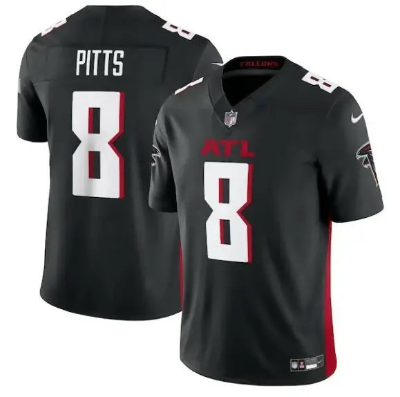 Black Kyle Pitts Atlanta Falcons Nike Vapor F.U.S.E. Limited Jersey with white numbers and red accents
