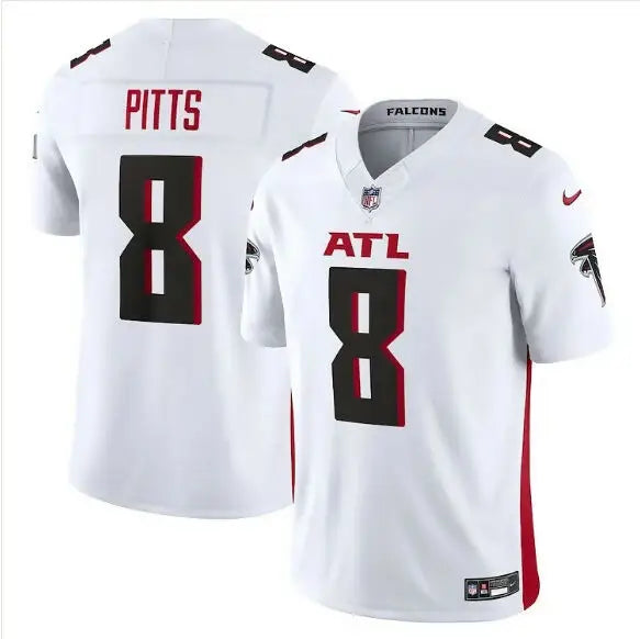 White Atlanta Falcons Kyle Pitts NFL jersey displayed in Nike Vapor F.U.S.E. Limited style