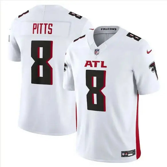 White Atlanta Falcons Kyle Pitts NFL jersey displayed in Nike Vapor F.U.S.E. Limited style