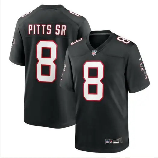 Black football jersey featuring Kyle Pitts Sr. Atlanta Falcons Nike logo
